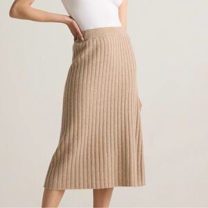 Quince Mongolian Cashmere Ribbed Knit Midi Skirt S Oatmeal NEW